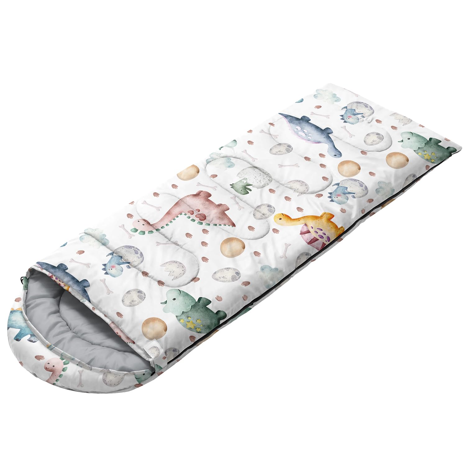 CVHOUSE Kawaii dinosaur sleeping bag waterproof material closeup for all-season protection.