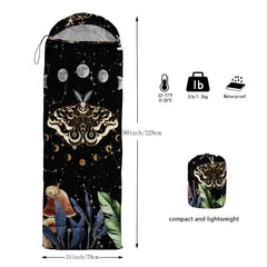 CVHOUSE Sun and Moon Death Moth sleeping bag full-length view, spacious 31x90 inches for adults and kids.