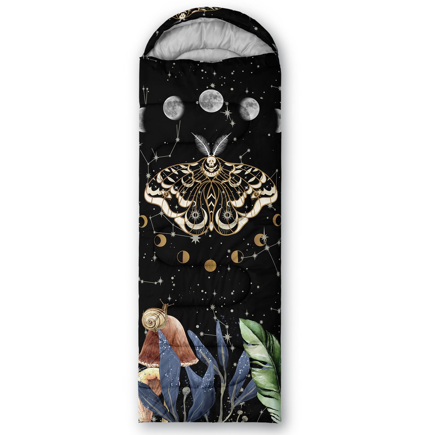 CVHOUSE Sun and Moon Death Moth sleeping bag interior lining, cozy comfort after active days outdoors.