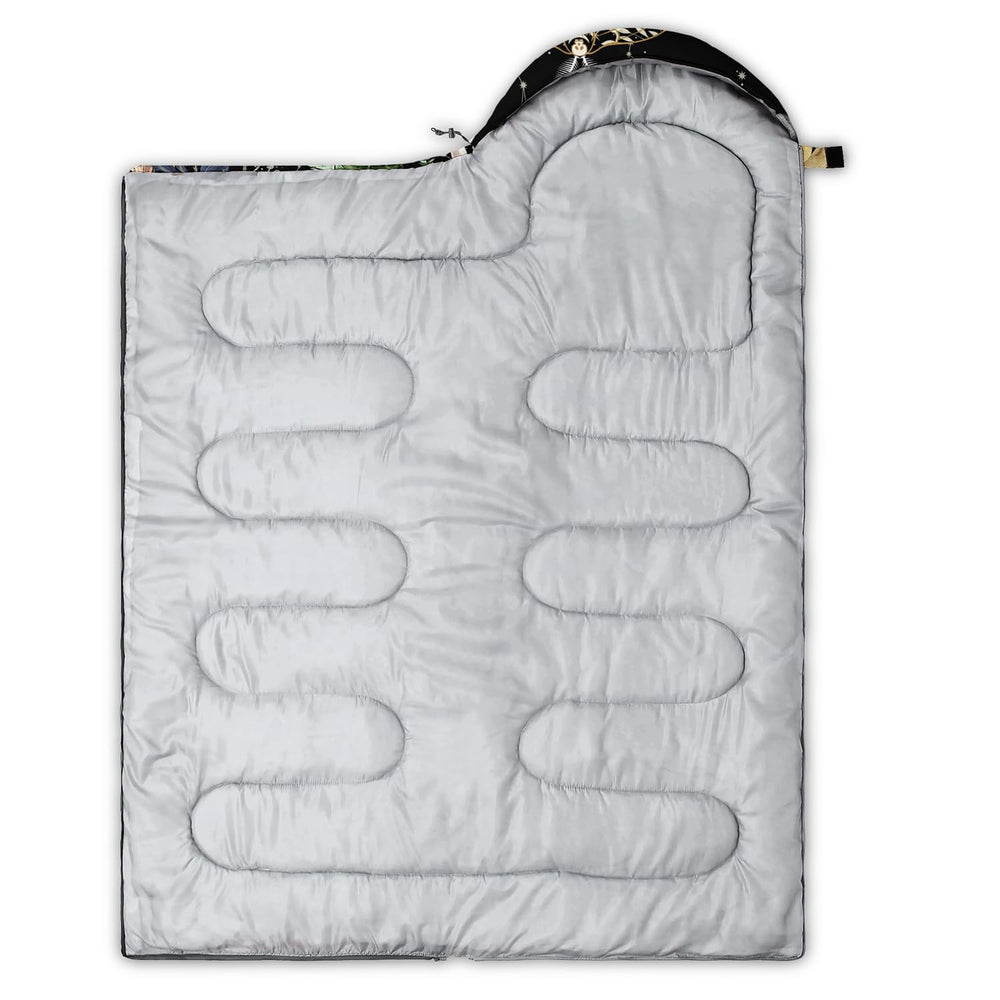 CVHOUSE Sun and Moon Death Moth sleeping bag three-season use, adaptable warmth for varying climates.