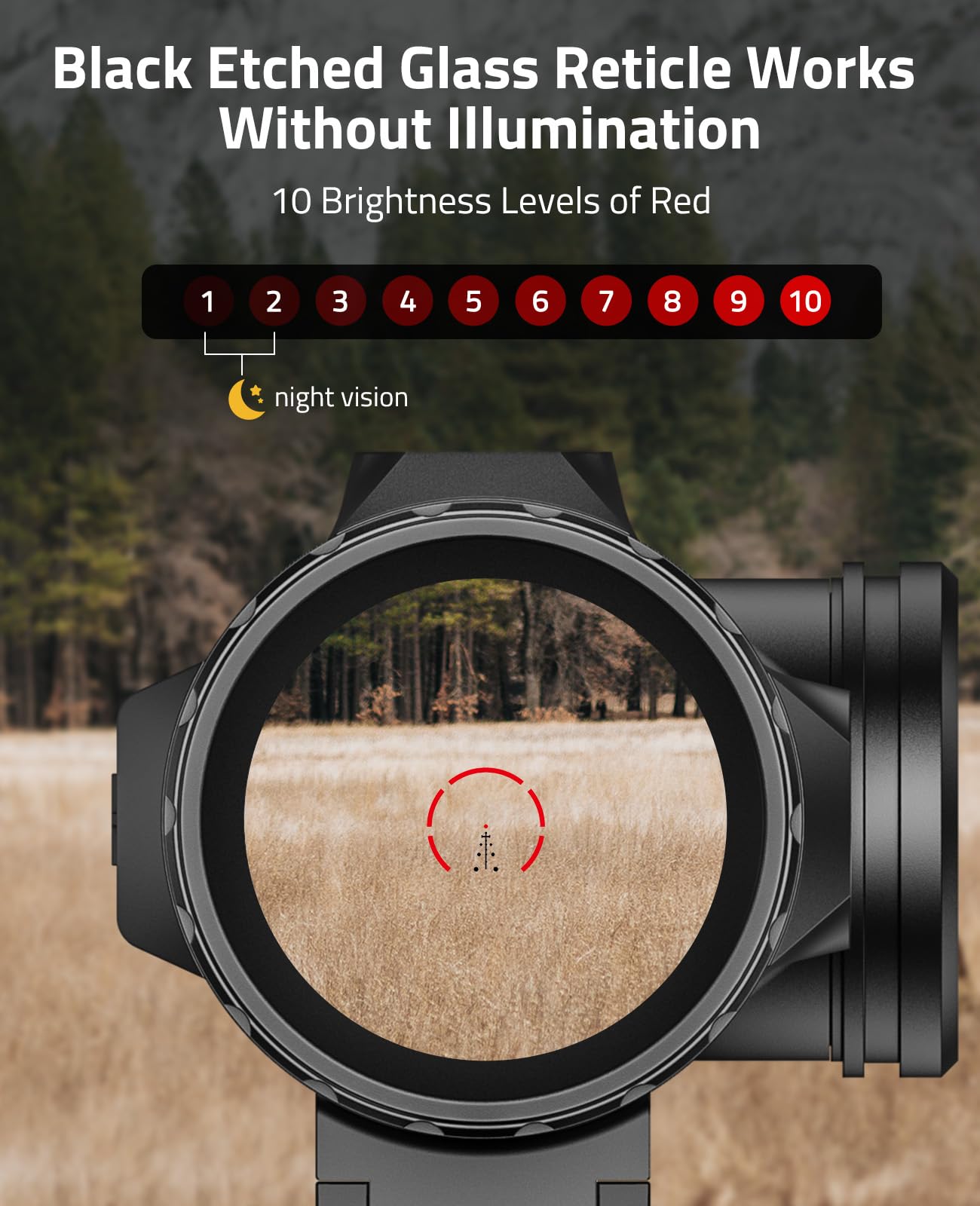CVLIFE brightness settings on the 3X prism scope for daylight and night use