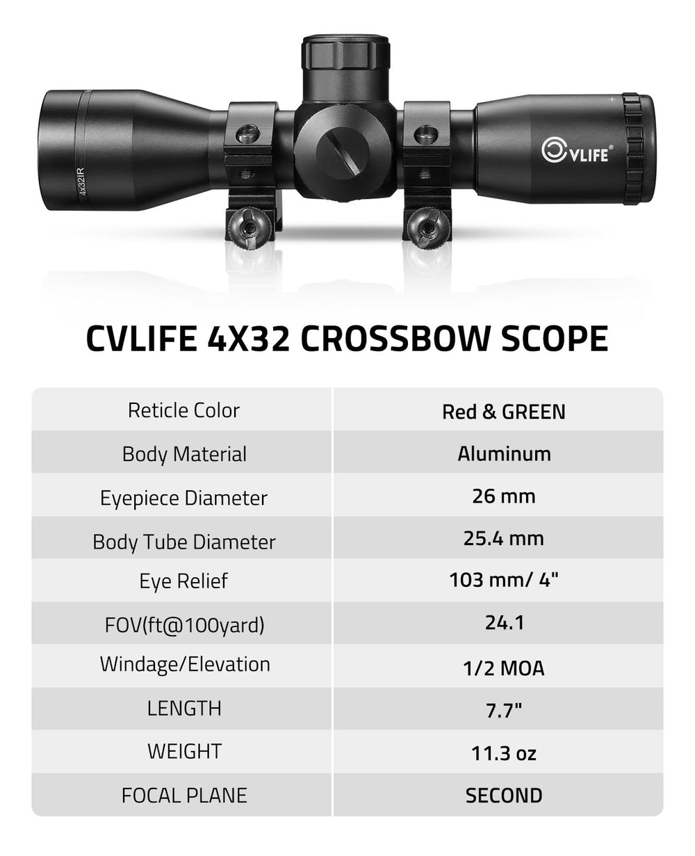 CVLIFE 4x32 crossbow scope includes accessories for easy setup.