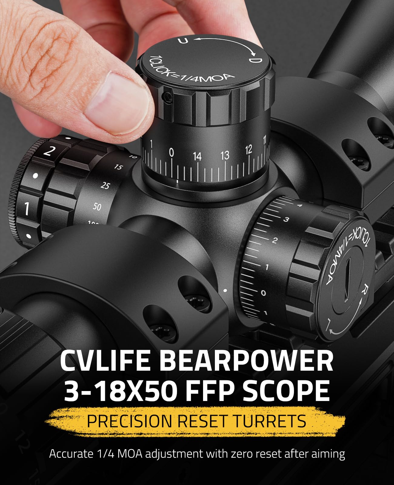 CVLIFE BearPower parallax knob view illustrating side adjustment for distance accuracy