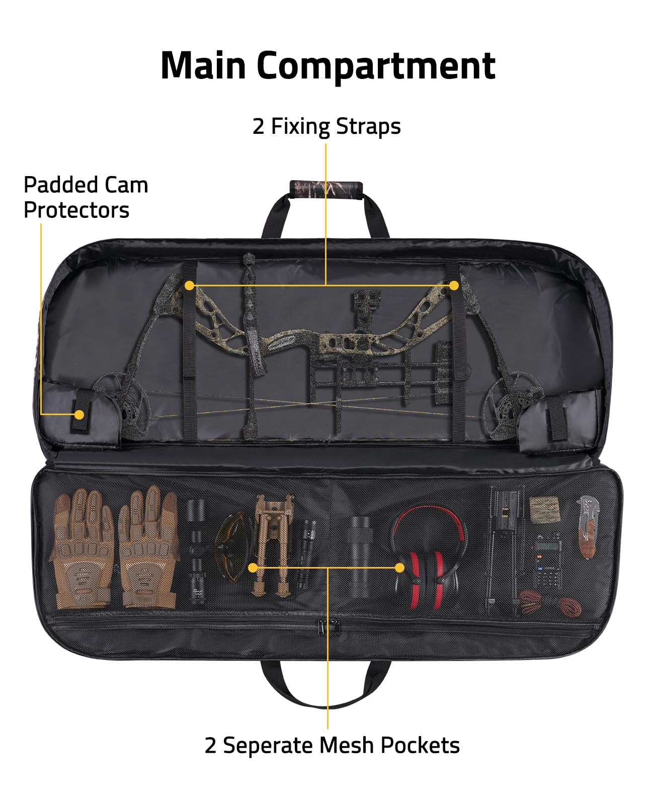 CVLIFE bow case arrow-pocket demonstrates secure accessory storage