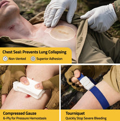 CVLIFE chest seal emergency image displays airtight barrier for chest wound care
