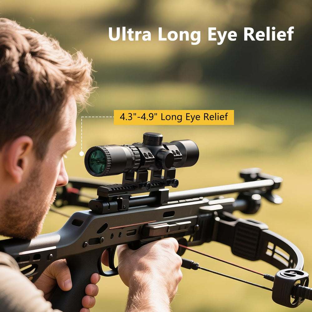 CVLIFE crossbow scope red-green reticle aids low-light targeting.