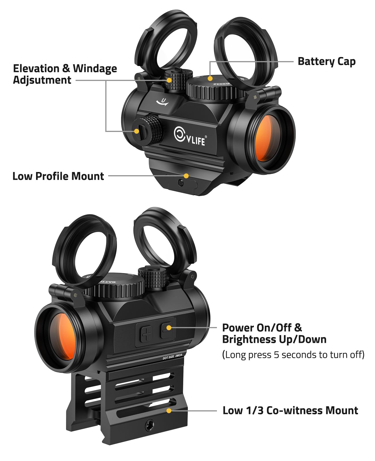 CVLIFE FoxSpook aerospace-grade aluminum body withstands rugged recoil.