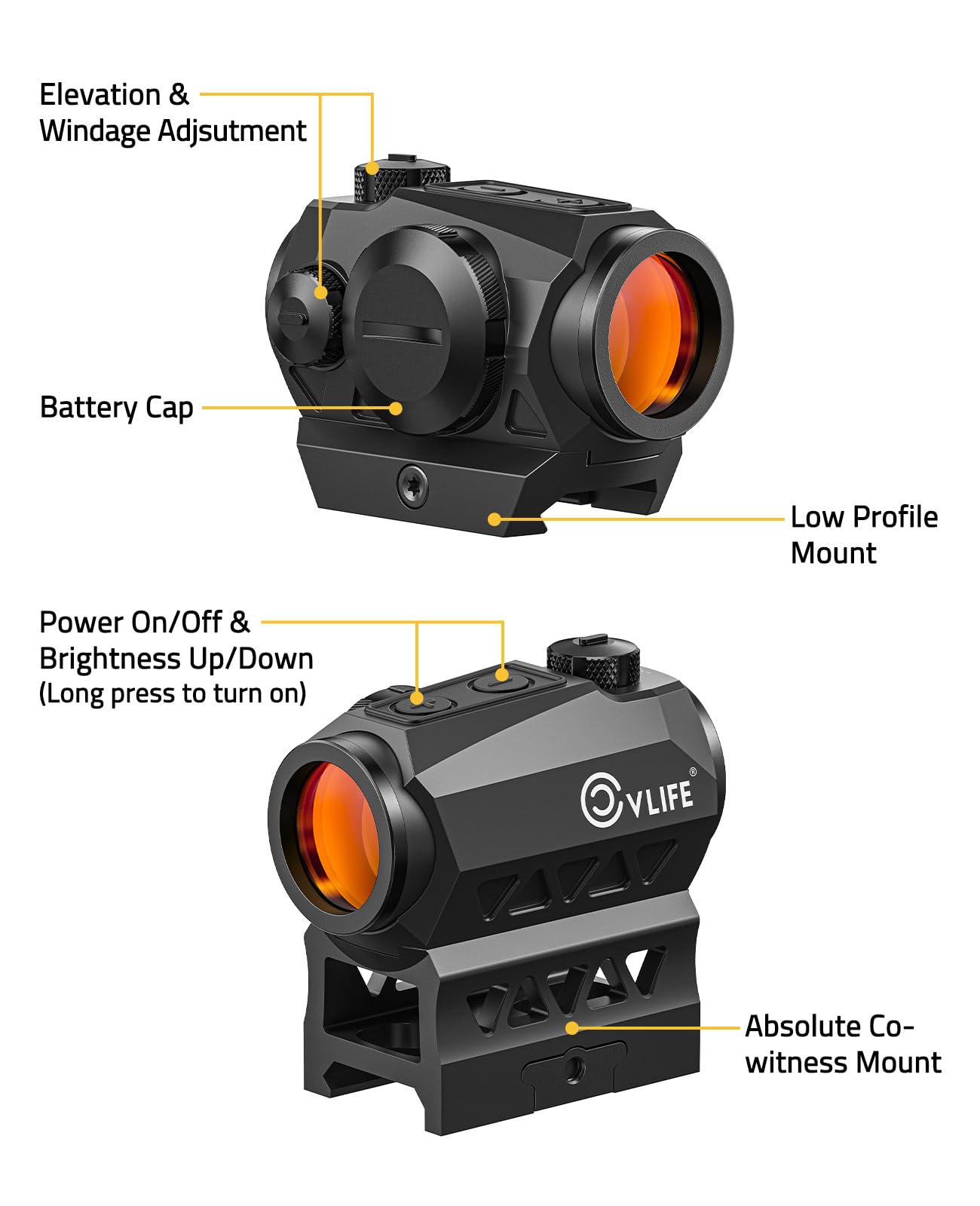 CVLIFE JackalHowl red dot sight waterproof and anti-fog for reliable performance in all weather.