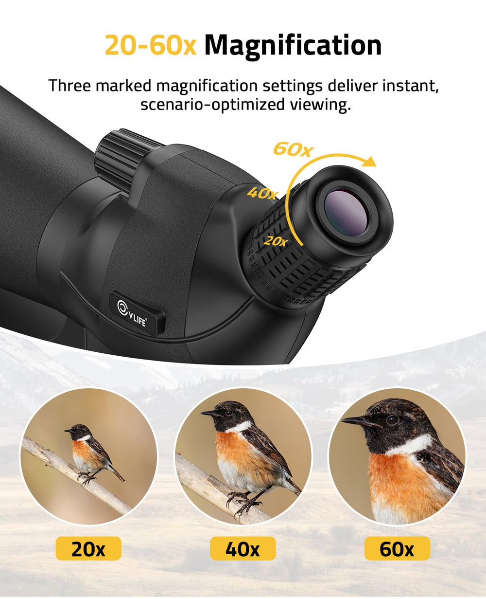 CVLIFE spotting scope 80mm objective lens delivers bright, clear views for birds and wildlife.