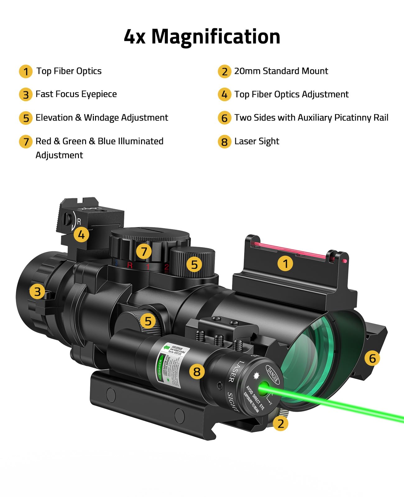 CVLIFE illuminated tri-color reticle enables adaptable aiming across light conditions.
