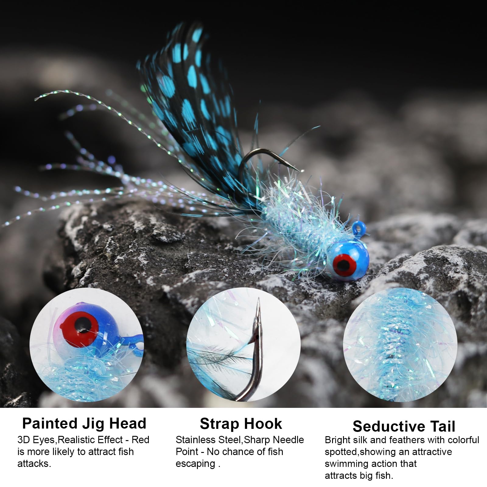 Crappie hair jigs with colorful feathers