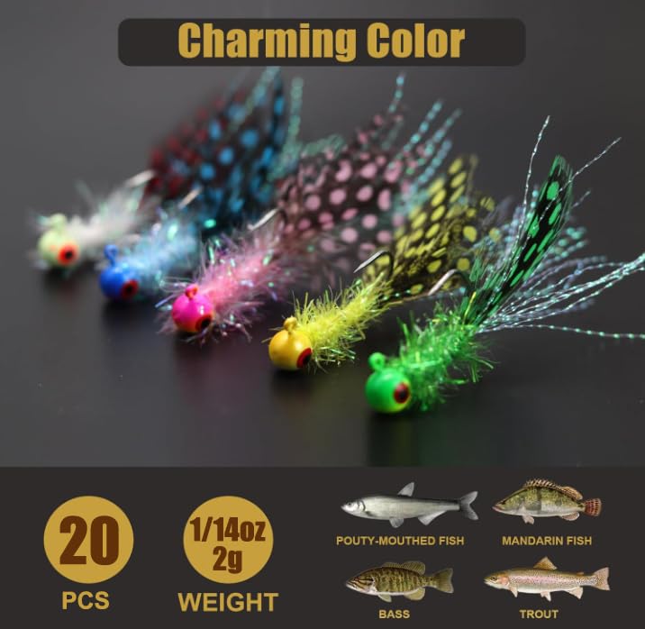 Assorted bright jigs for freshwater species