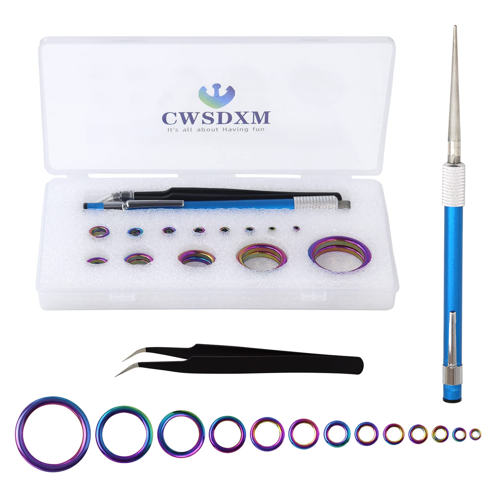 CWSDXM fish rod repair kit with 13 sizes of ceramic guide rings