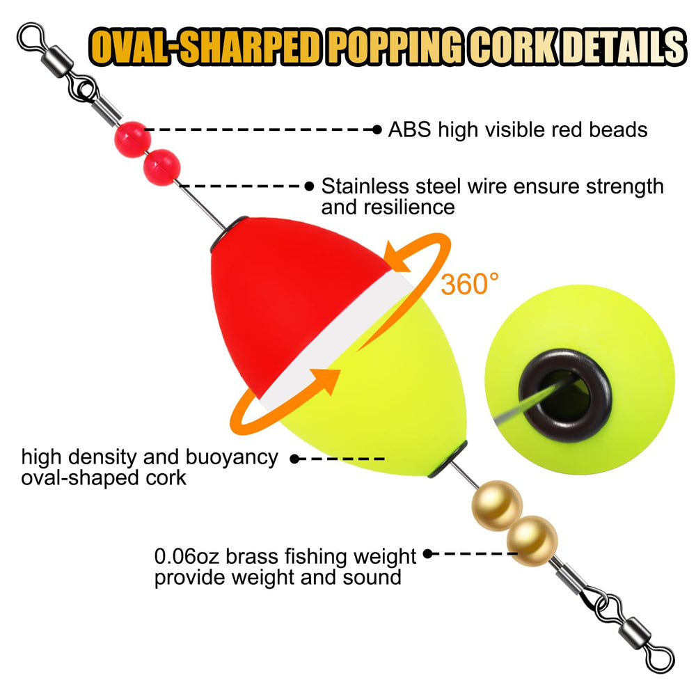 Oval-shaped popping cork in casting position