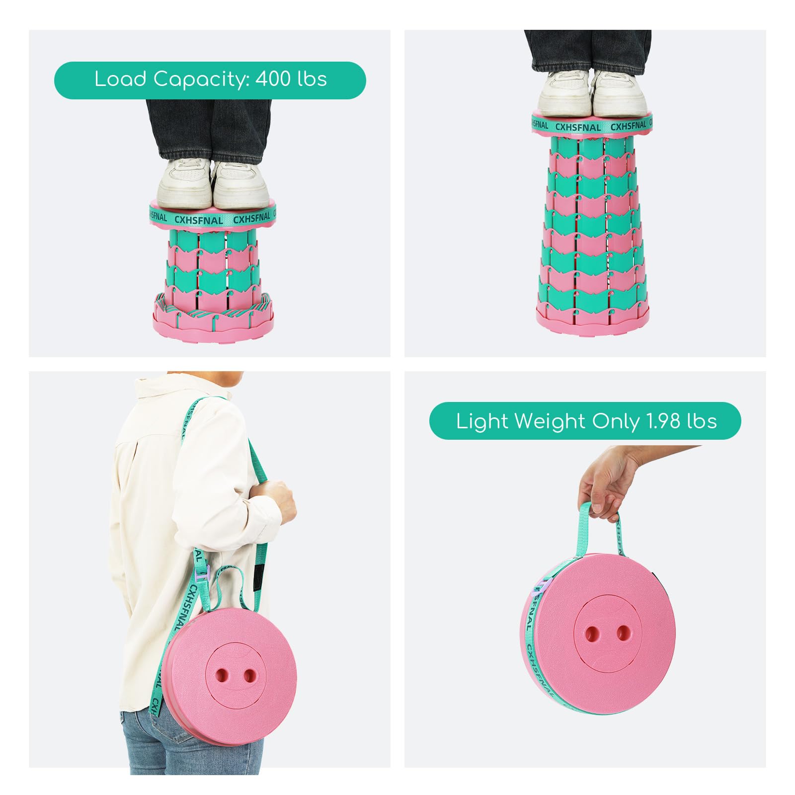 CXHSFNAL collapsible stool in pink-blue promotes outdoor-ready style.