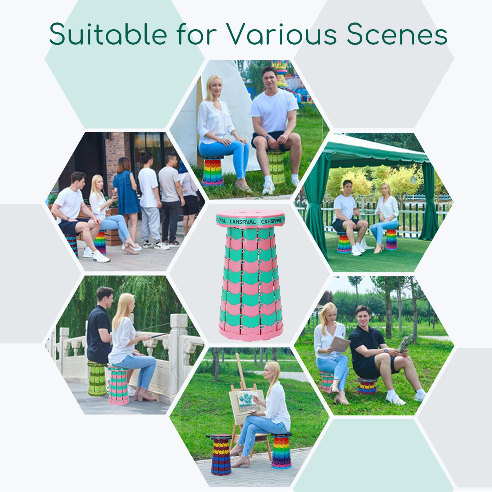CXHSFNAL collapsible stool easy open-close for quick seating.