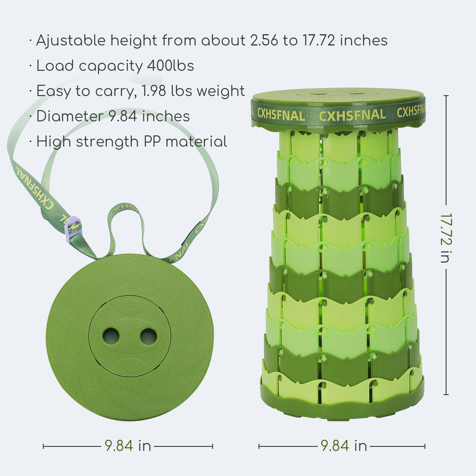 CXHSFNAL collapsible stool folded compact for easy carry during hikes and fishing.