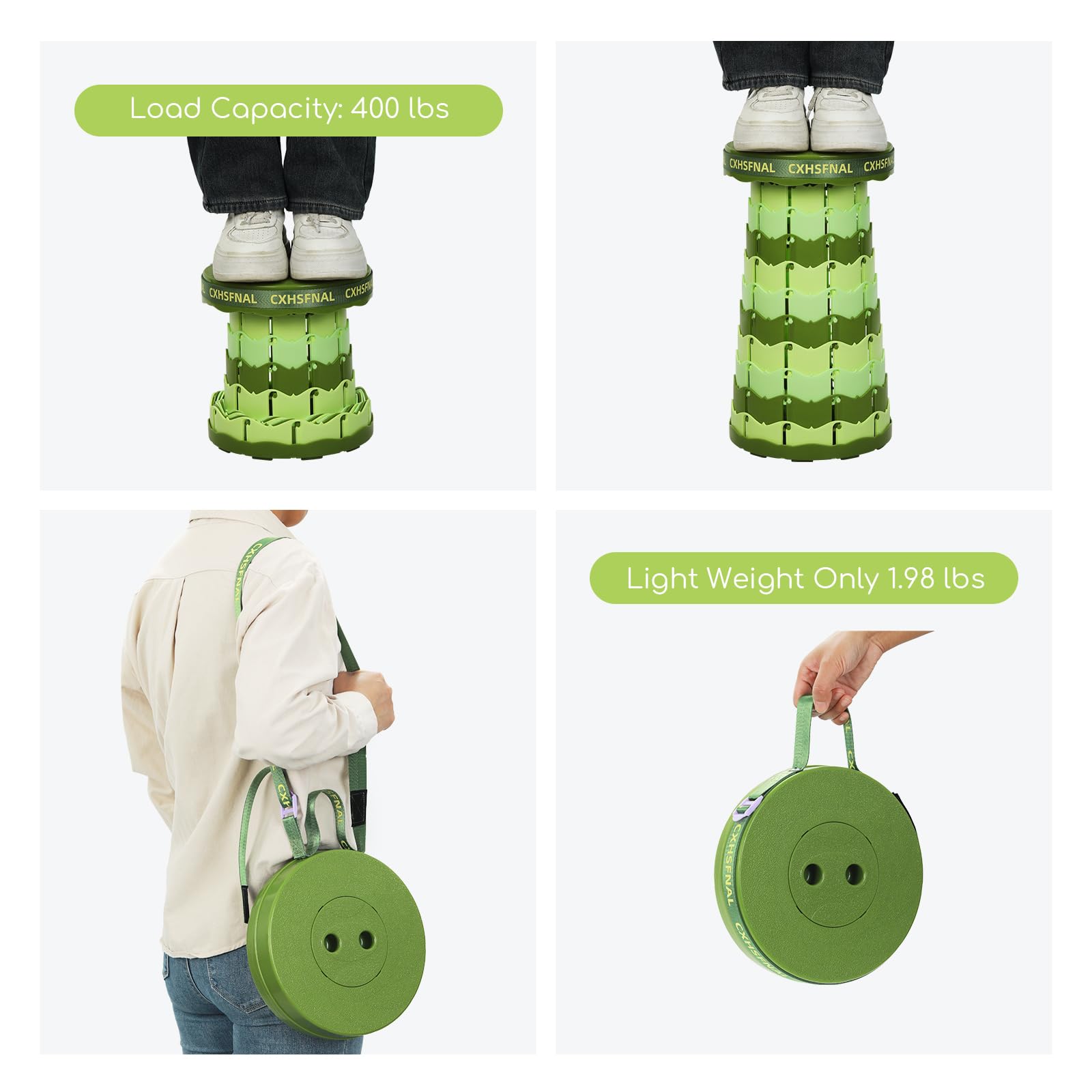 CXHSFNAL 400-lb load-capacity stool supports adults outdoors.