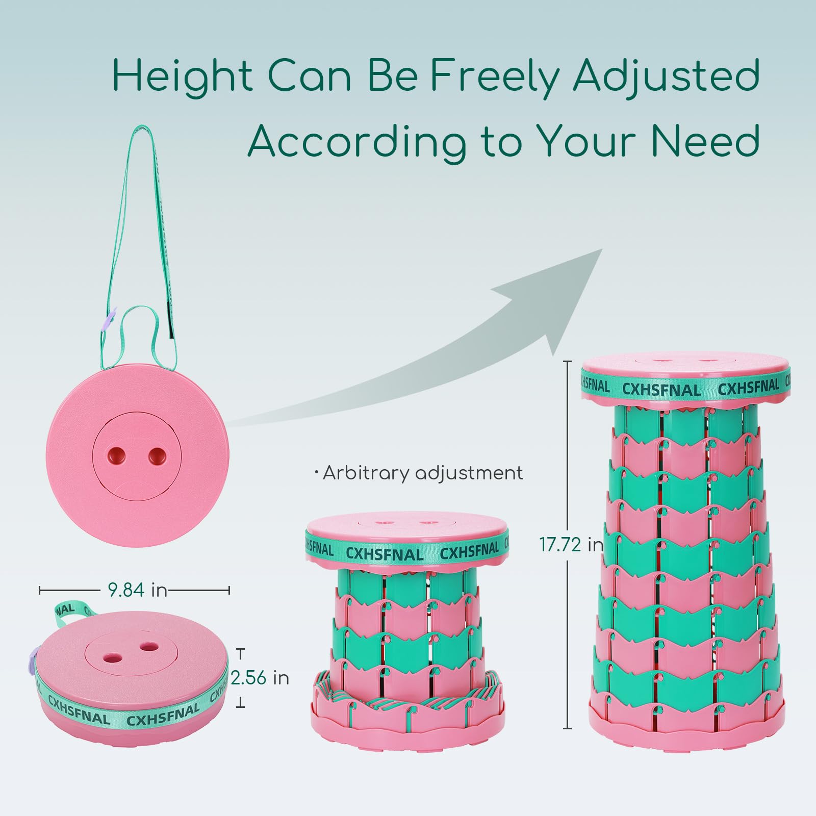 CXHSFNAL collapsible stool with shoulder strap for quick transport.