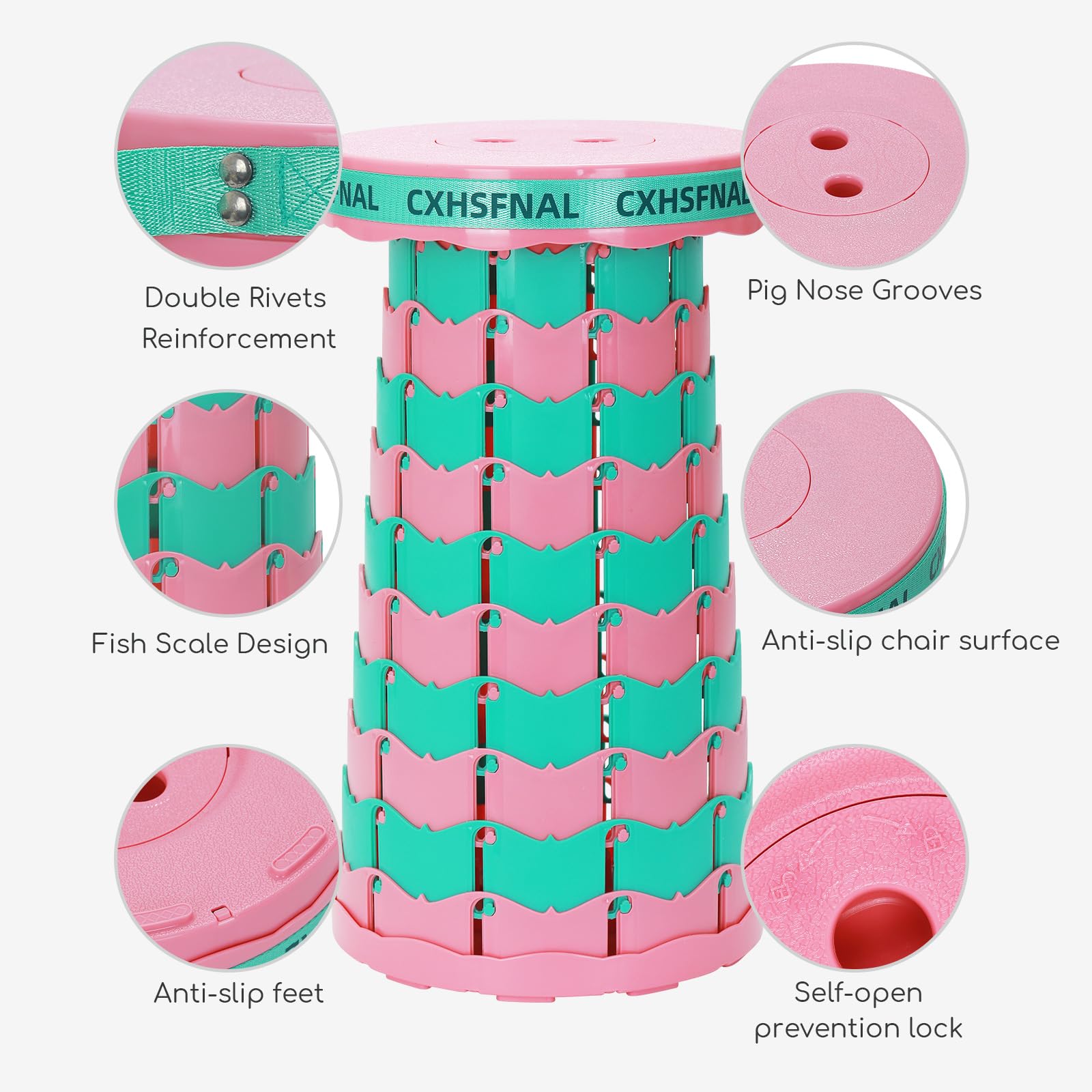 CXHSFNAL collapsible stool base offers stability with non-slip pads.