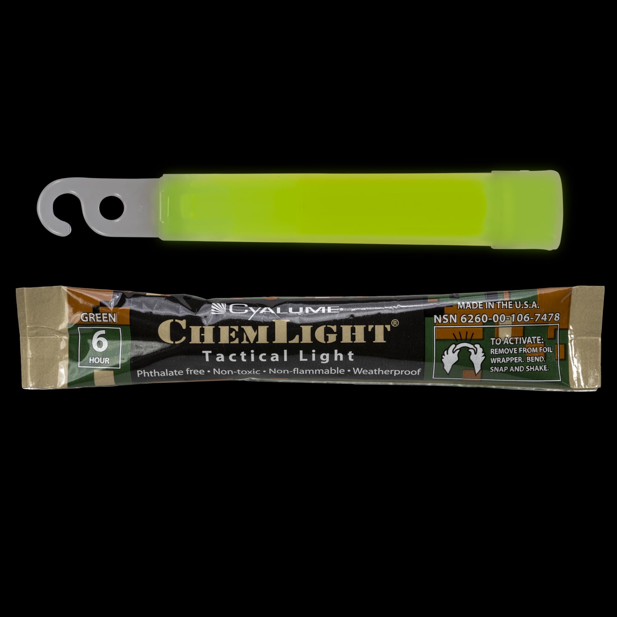 Cyalume Chemlight military grade standard issue light for tactical and safety applications.