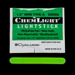 Cyalume ChemLight mini light stick activated, delivering fast brightness in darkness.