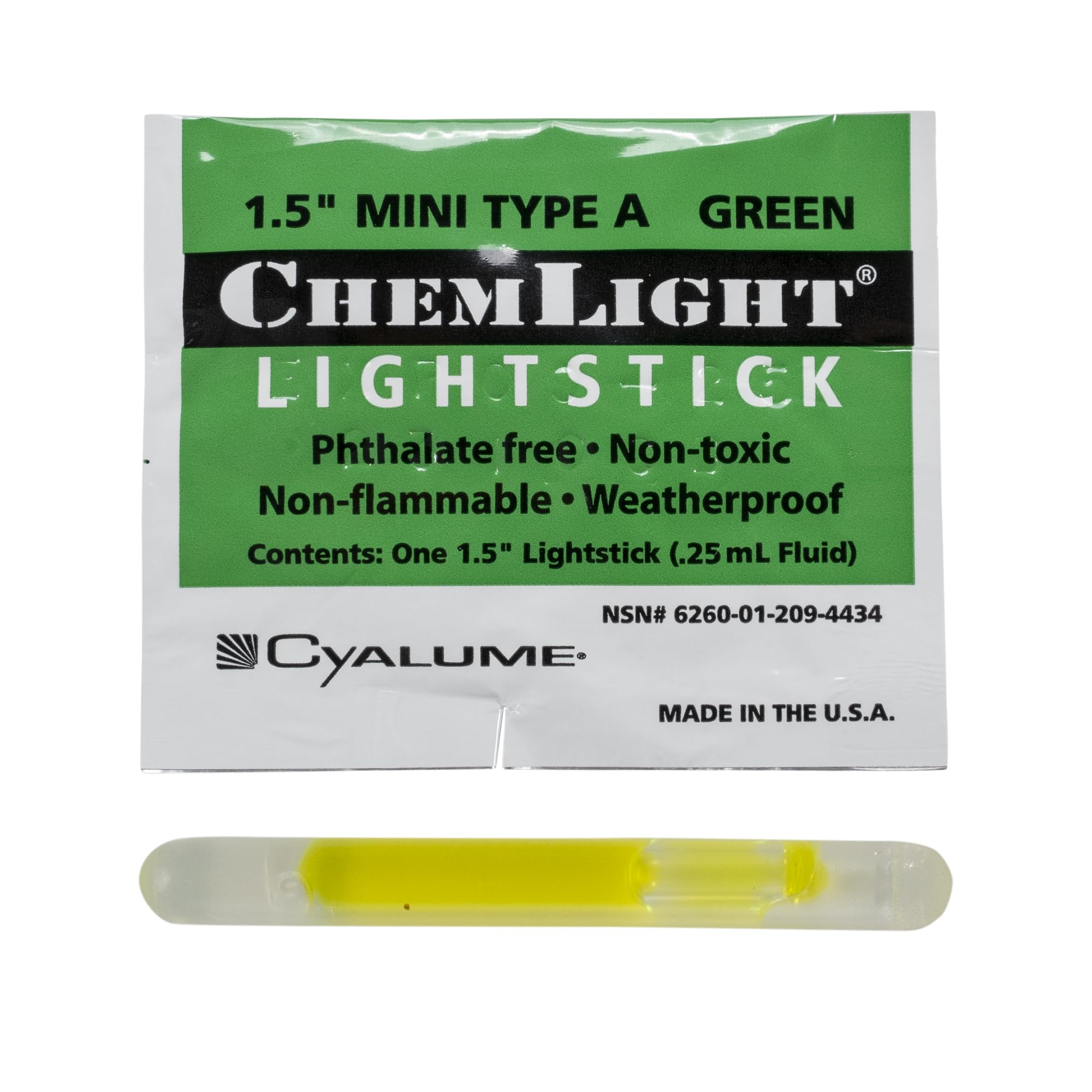 Cyalume ChemLight mini light stick, compact design for pocket storage.