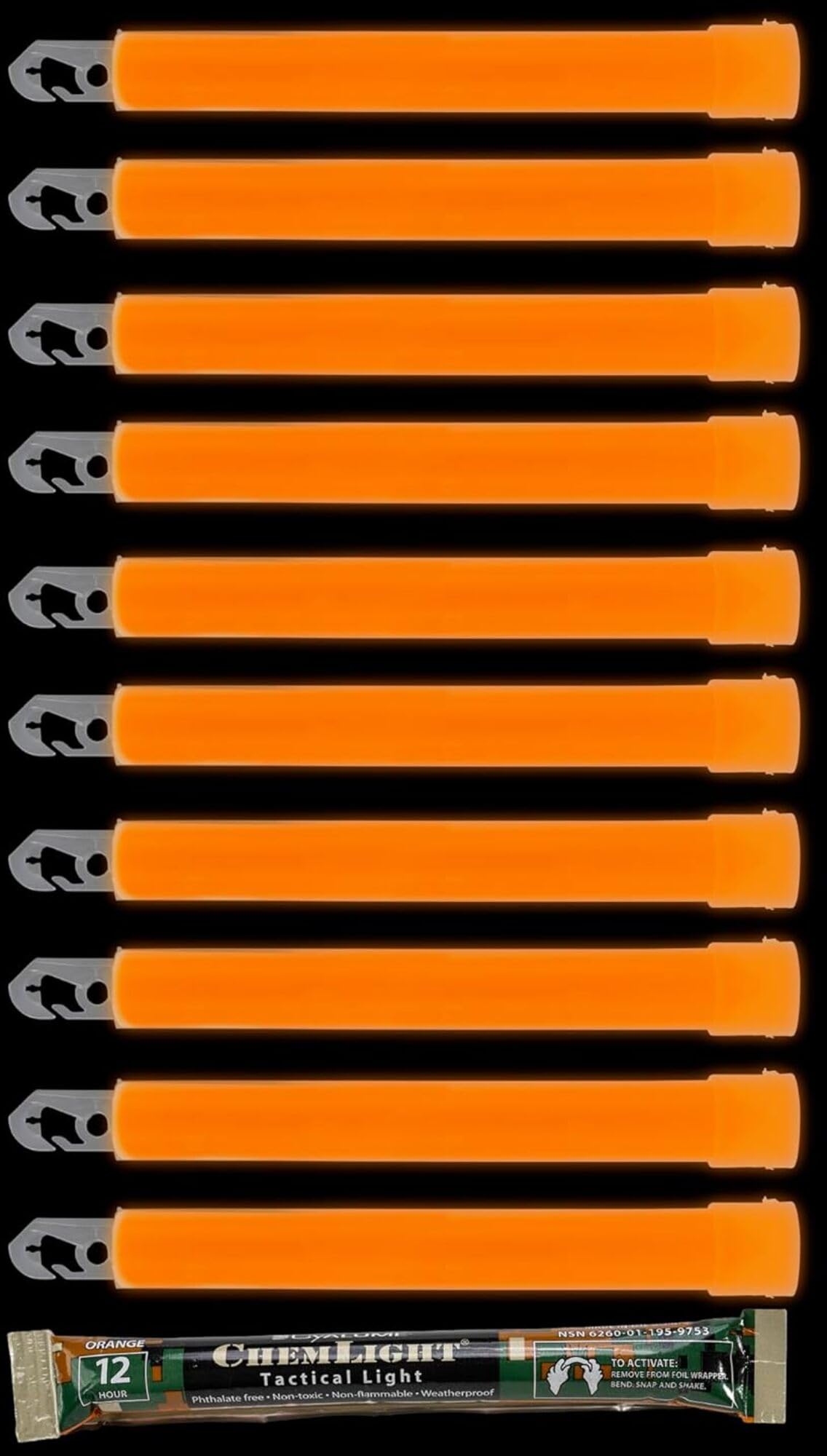 Cyalume orange glow stick 6-inch provides bright emergency light for up to 12 hours
