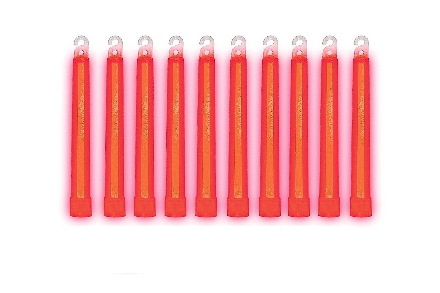 Cyalume SnapLight red six-inch glow stick close-up showing bright output