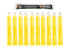 Cyalume yellow 6-inch glow sticks bulk pack for reliable night illumination.