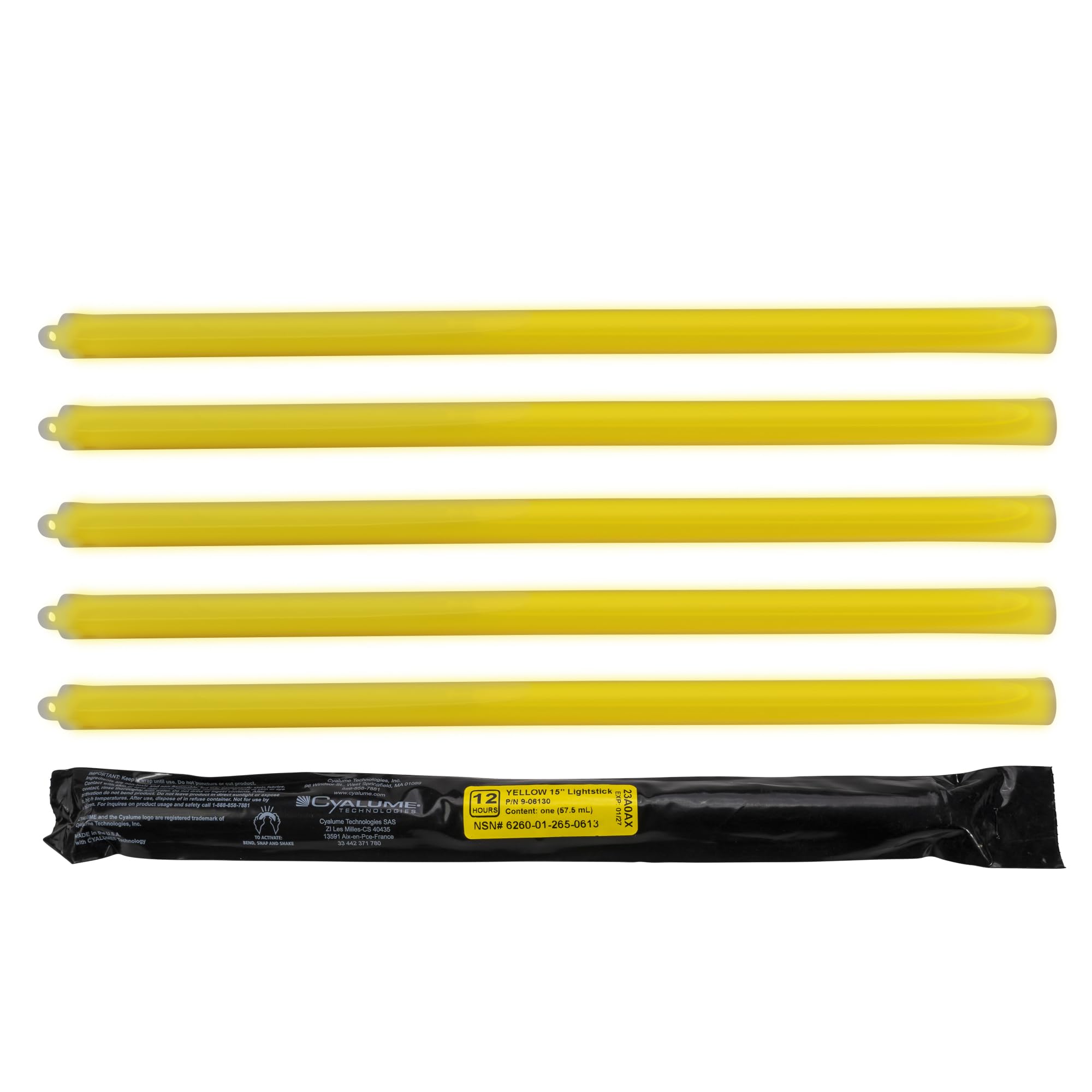 Cyalume yellow glow stick visible up to a mile for signaling.