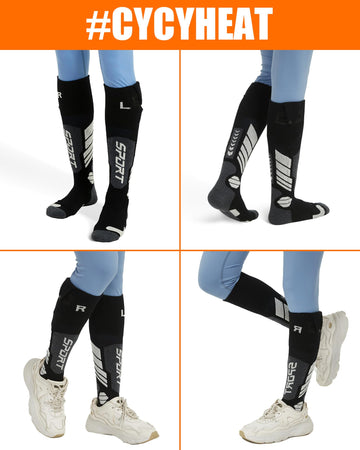 CYCYHEAT socks displaying three heat levels for customization.