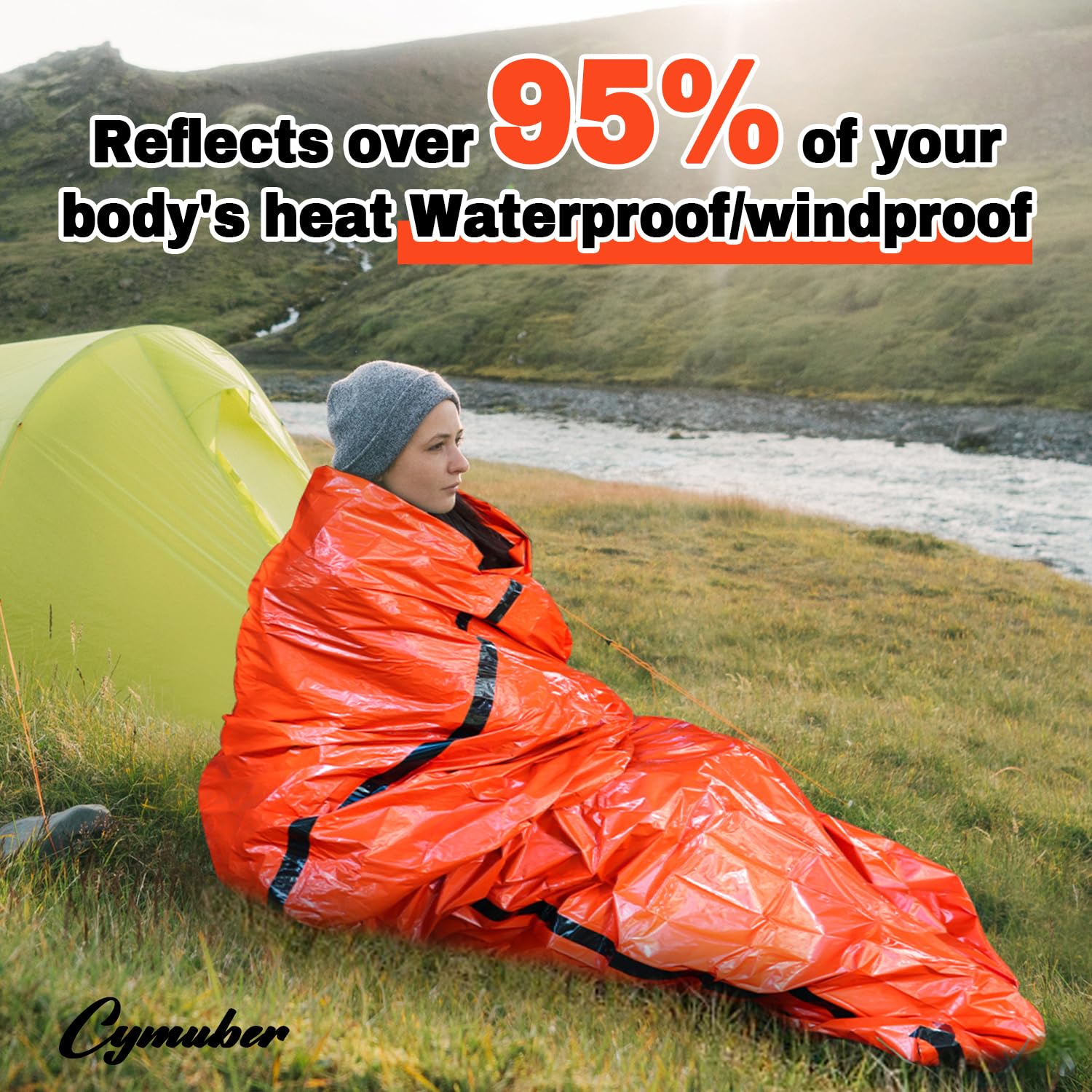 Cymuber Emergency Sleeping Bag expands to 84 by 36 inches for versatile coverage.