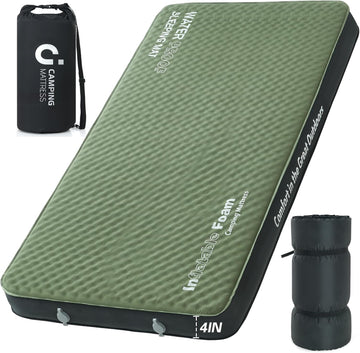 CYMULA 4-inch inflatable mattress front view showing spacious double sleeping area for camping.