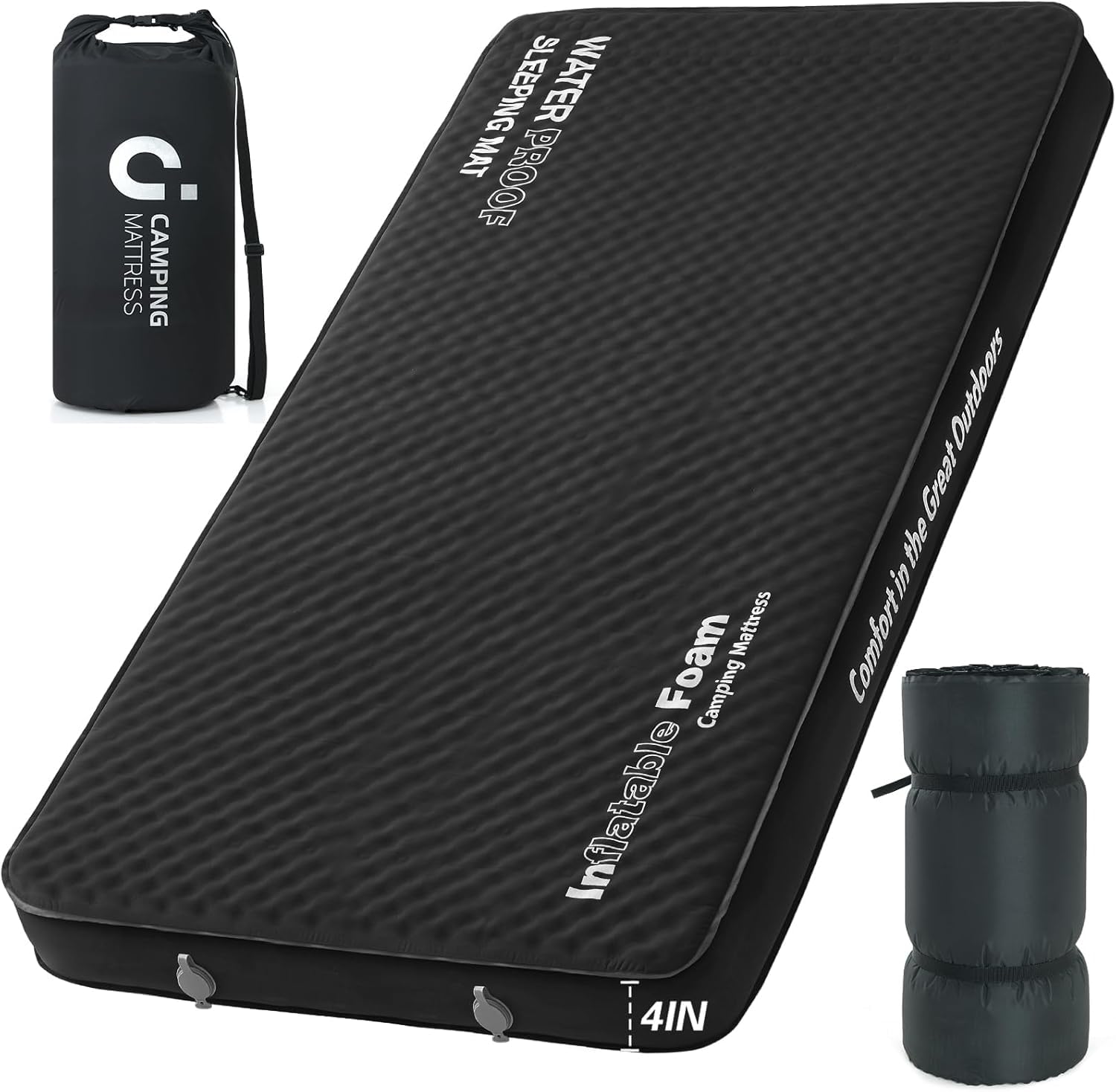 CYMULA 4-inch inflatable mattress showing roomy 79x52 space for two adults.