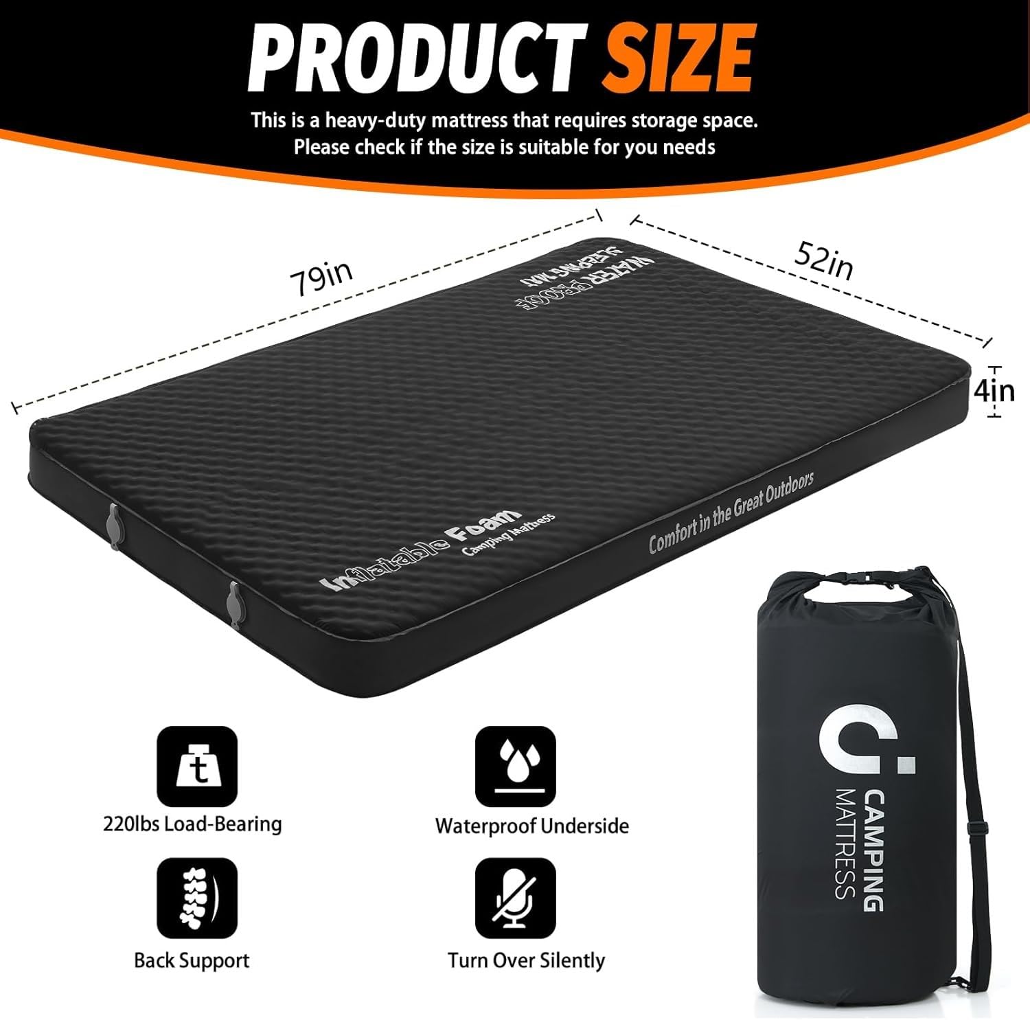 CYMULA 79x52 camping mat laid out for spacious, comfortable sleep.