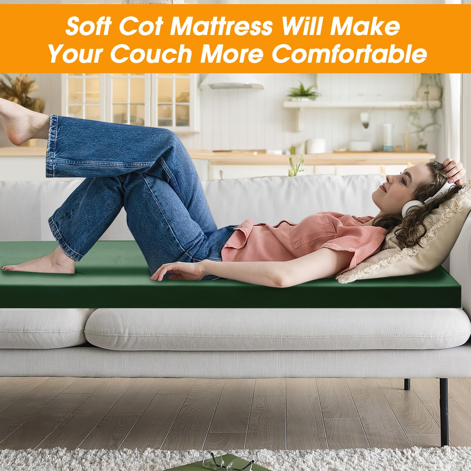 CYMULA camping cot mattress 75x30-2in fit illustrates generous cot bed space.