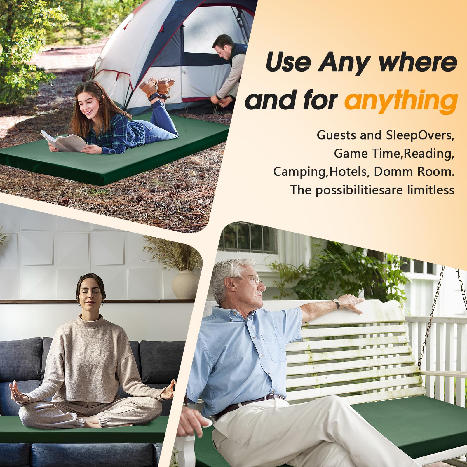CYMULA camping cot mattress roll-up packaging emphasizes portability and compact storage.