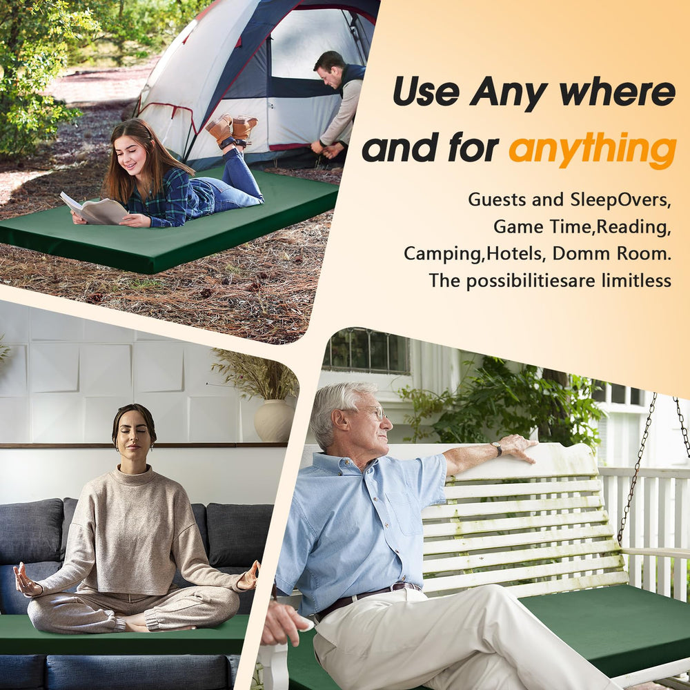 CYMULA camping cot mattress roll-up packaging emphasizes portability and compact storage.