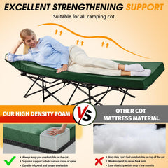 CYMULA camping cot mattress soft memory foam closeup demonstrates plush feel and contouring comfort.