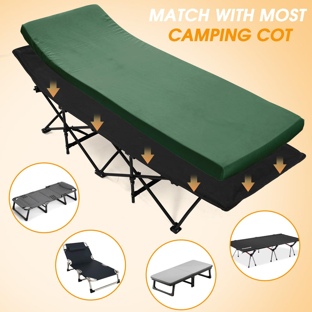 CYMULA camping cot mattress waterproof cover highlights easy cleaning and protection against spills.