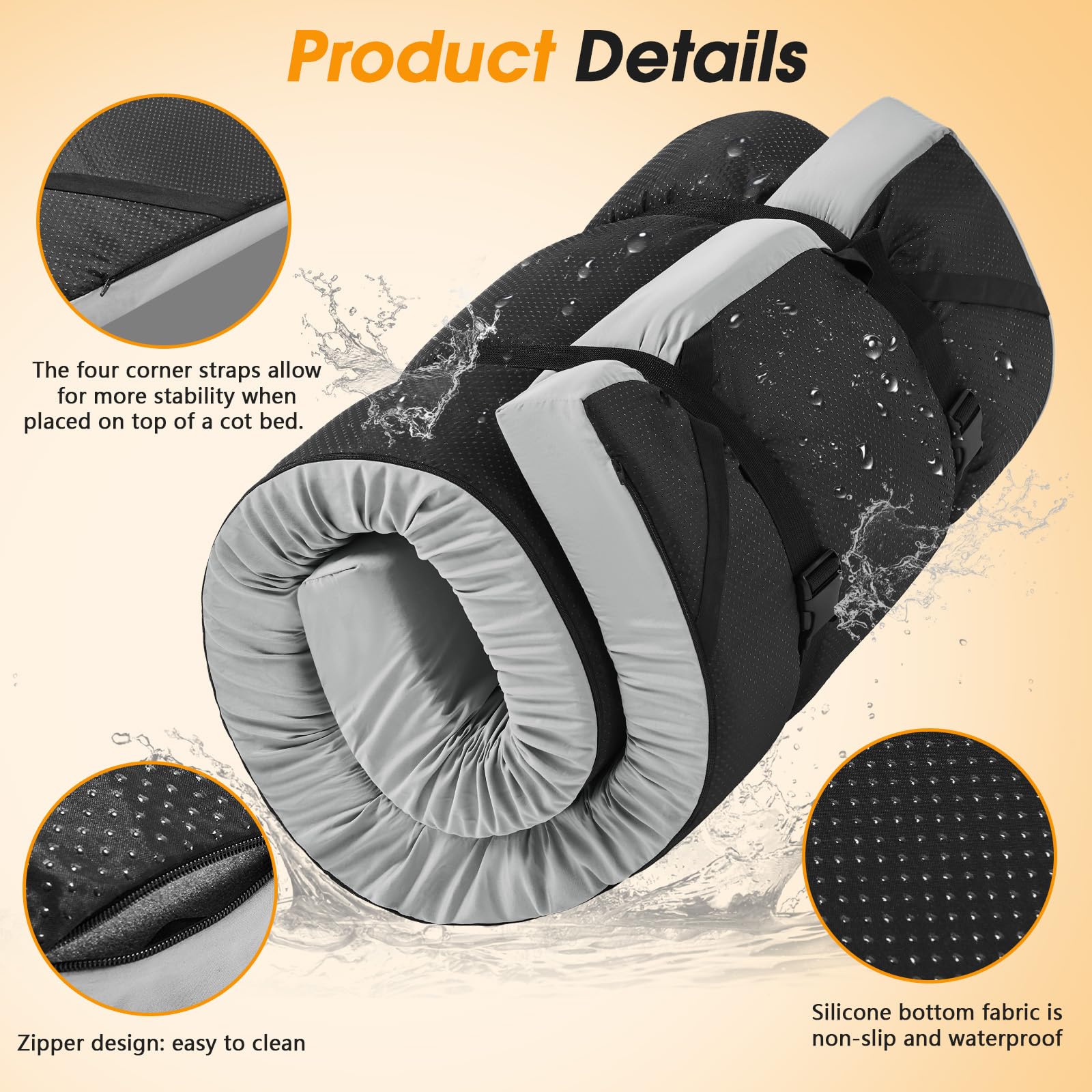 CYMULA camping cot mattress non-slip bottom prevents shifting on outdoor setups.