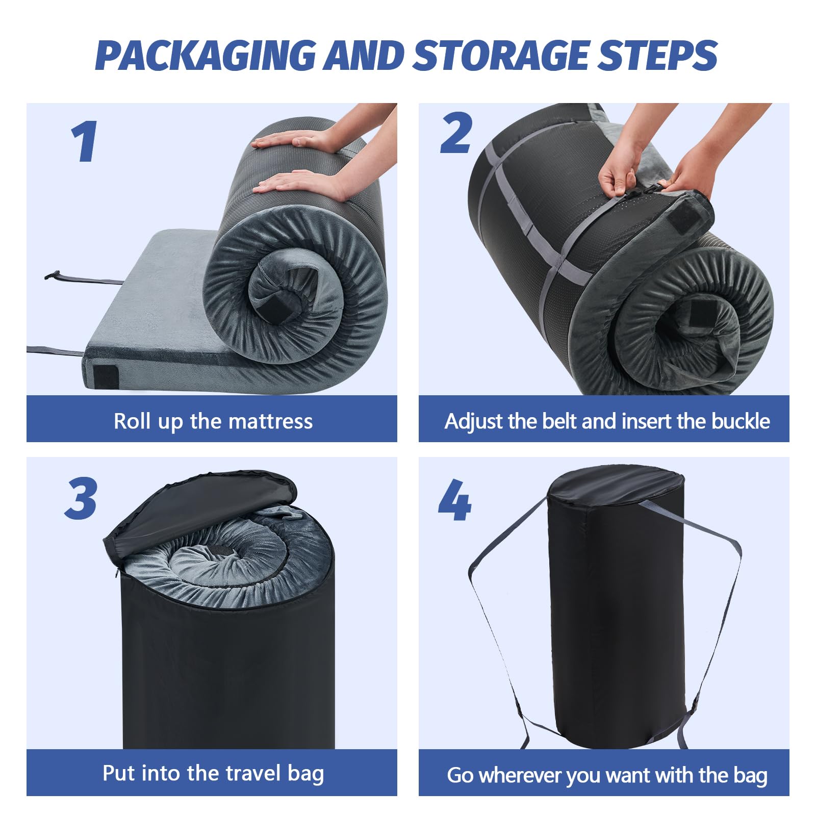 CYMULA camping pad with buckle and fleece cover for quick setup.
