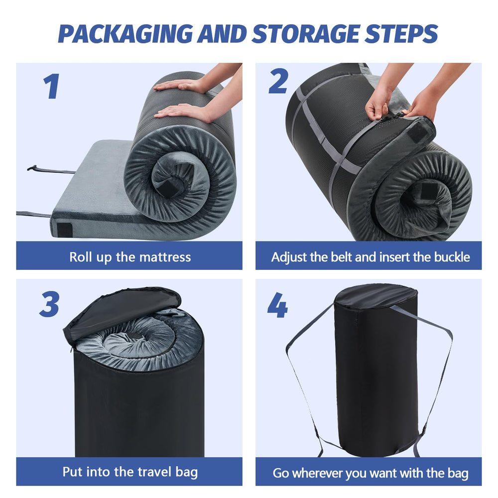 CYMULA camping pad with buckle and fleece cover for quick setup.