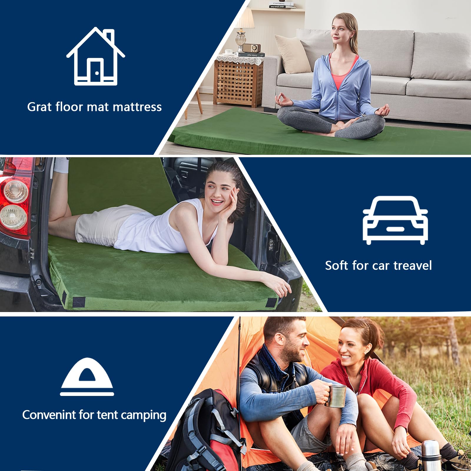CYMULA memory foam camping mat full-size laid flat for guest sleepover