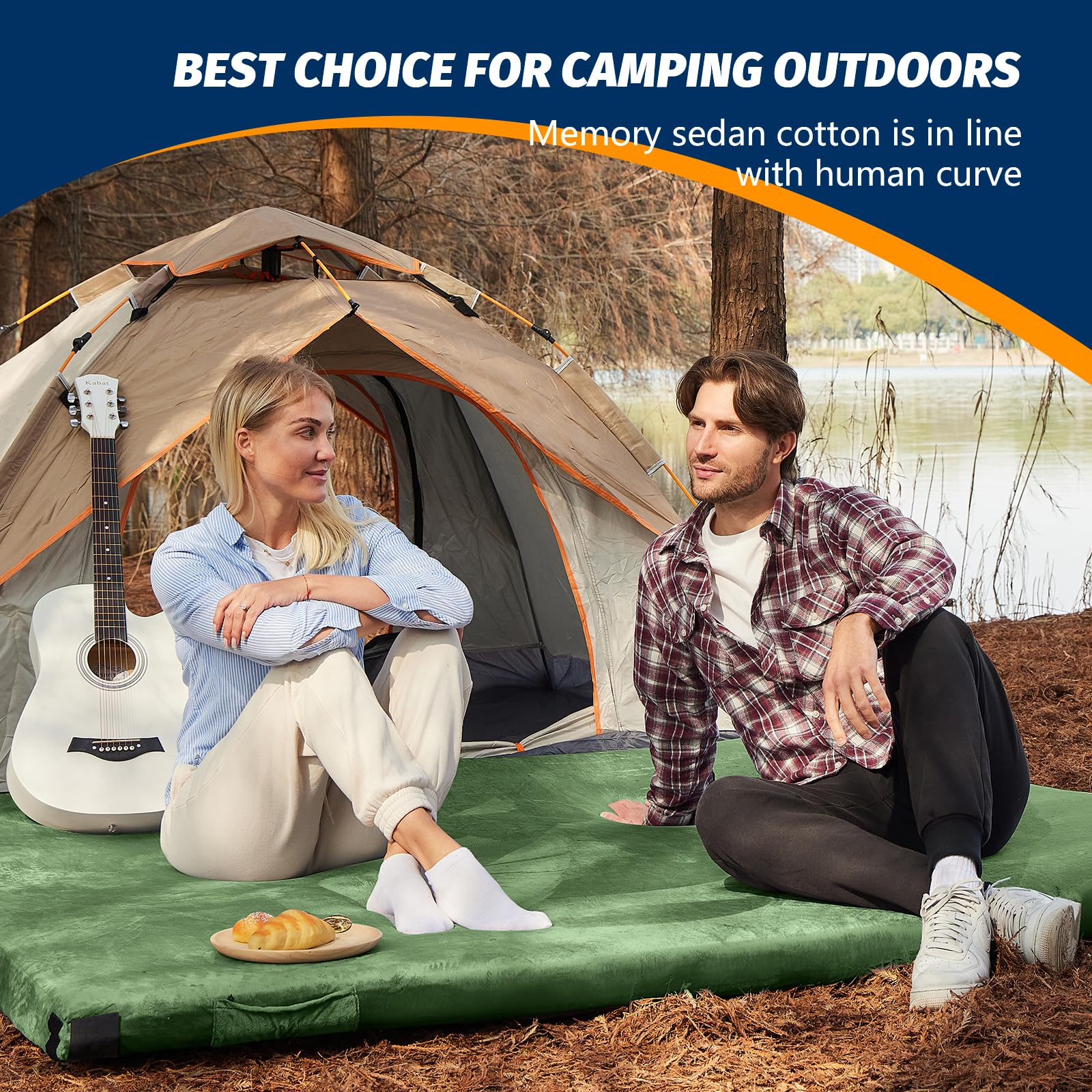 CYMULA CertiPUR-US queen memory foam camping mattress pad carry bag and straps for compact packing.