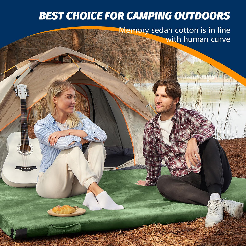CYMULA CertiPUR-US queen memory foam camping mattress pad carry bag and straps for compact packing.