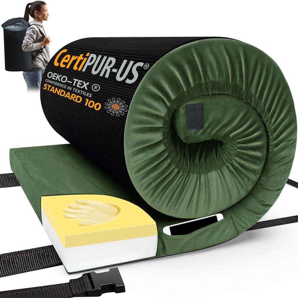 CYMULA CertiPUR-US queen memory foam camping mattress pad flat view showing plush comfort.