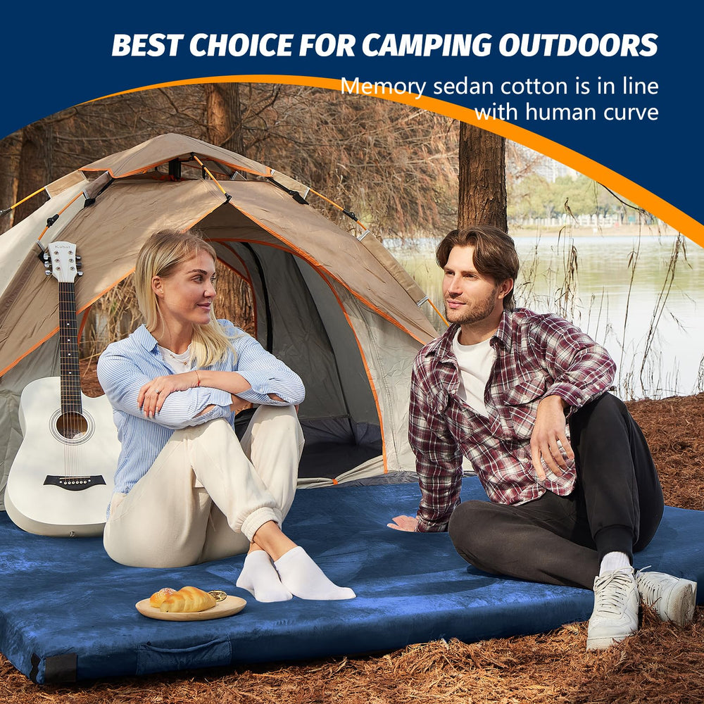 CYMULA queen memory foam camping mattress pad set up inside tent