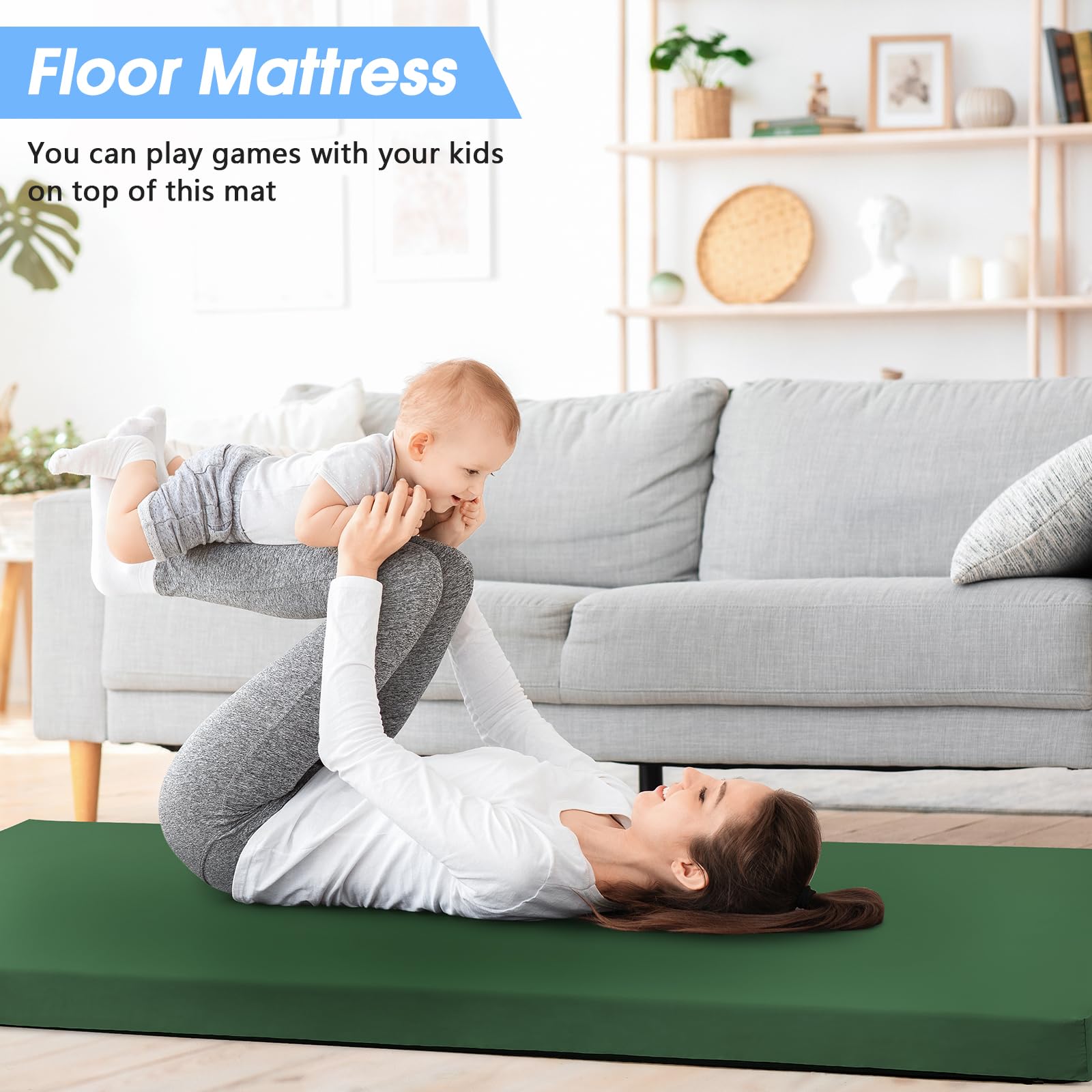 CYMULA memory foam mat in use as guest bed or play mat.